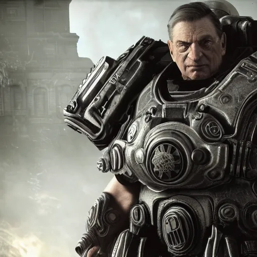 Image similar to george soros in gears of war, splash art, movie still, cinematic lighting, dramatic, octane render, long lens, shallow depth of field, bokeh, anamorphic lens flare, 8 k, hyper detailed, 3 5 mm film grain