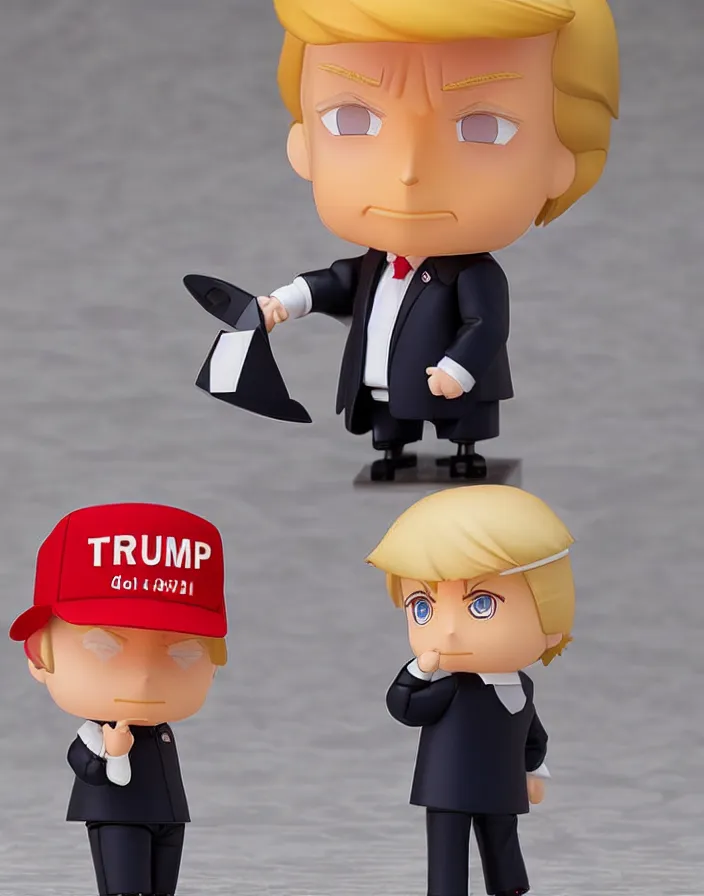 Prompt: singular donald trump nendoroid, well - designed, proportional, realistic lighting, chibi proportions