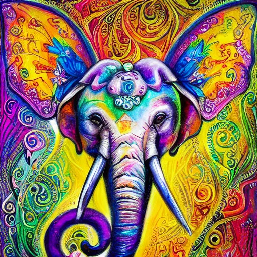 Prompt: elephant with ears that look like butterfly wings detailed painting in the style of josephine wall 4 k