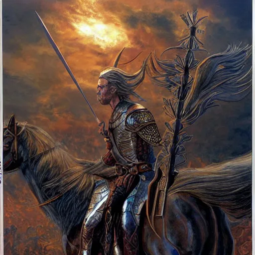 Prompt: noble prince rider Éomer of Rohan by Mark Brooks, Donato Giancola, Victor Nizovtsev, Scarlett Hooft, Graafland, Chris Moore