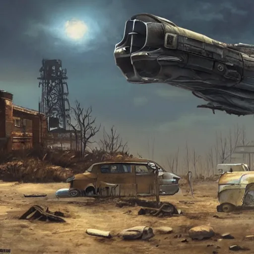 Image similar to fallout 4 spaceship concept art, astonishing detail, smooth lines, great composition, award winning