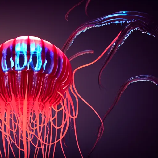 Image similar to a beautiful extreme wide photograph of a jellyfish monster with huge eyes and sharp teeth pole dancing, highly detailed, smooth, very very clean, 8 k, cinematic movie photograph, cinematic lighting, octane render, zbrush central contest winner, 3 d maya render