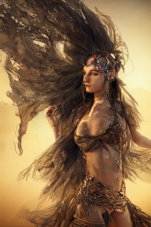 Image similar to a centered photo of a post apocalyptic goddess at burning man festival playa, powerful, cinematic, beautifully lit, by artgerm, by karol bak, 3 d, perfect face and body, trending on artstation, octane render, 8 k