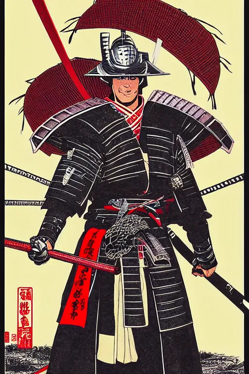 Prompt: poster of tom brady as a samurai, wearing sengoku - era shogunate armor, by yoichi hatakenaka, masamune shirow, josan gonzales and dan mumford, ayami kojima, takato yamamoto, barclay shaw, karol bak, yukito kishiro