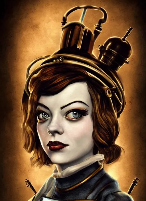 Prompt: Bioshock steampunk portrait of Emma Stone