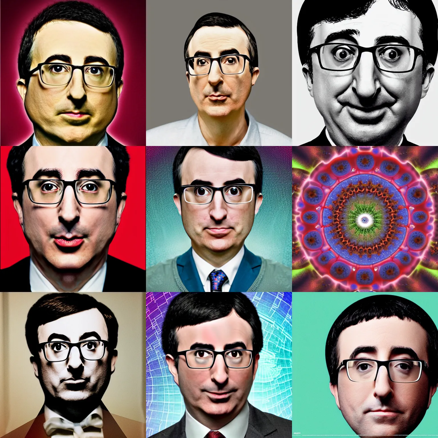 Prompt: an intricate assymetric mandelbrot fractal of john oliver face