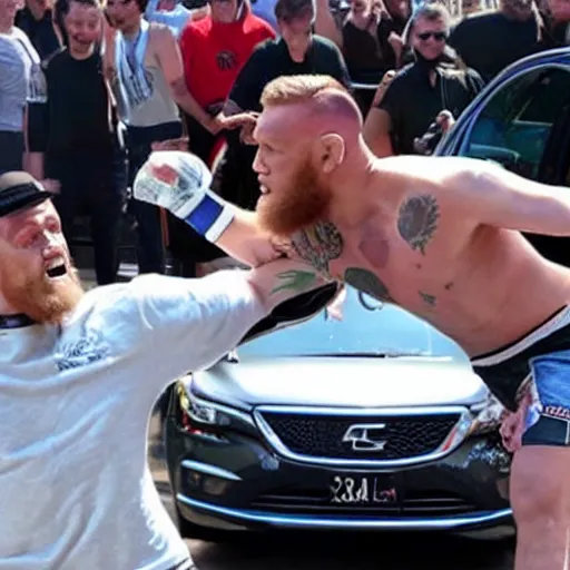 Prompt: a car wrestling conor mcgregor