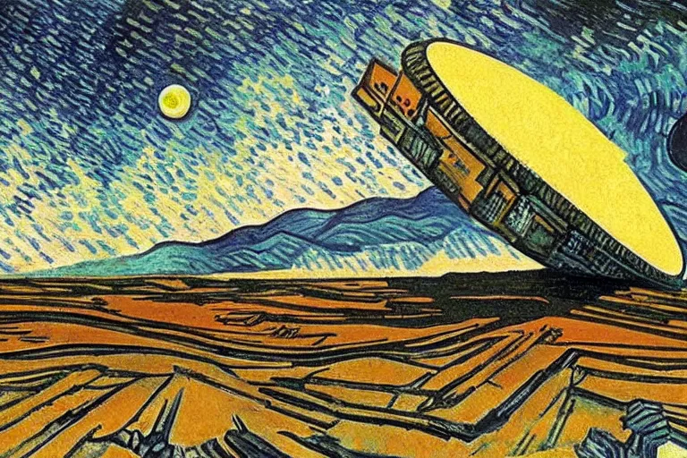 Prompt: brutalism spaceship near jupiter as painted by van gogh, detailed, wet brush, poster art