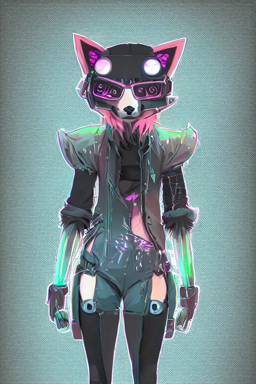 Image similar to a cyberpunk anthropomorphic fox with a fluffy tail, comic art, trending on furaffinity, cartoon, kawaii, backlighting, furry art!!!, neon, concept art