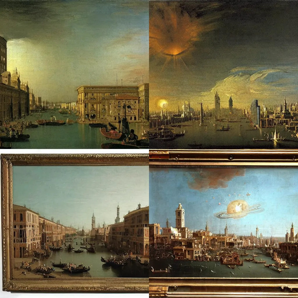 Prompt: a planetary Iacon city on by Canaletto, oil and canvas, masterpiece