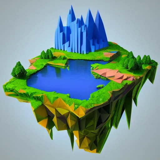 Prompt: low poly art of new york as a floating island in the sky, low poly, isometric art, 3d render, waterfall, high detail, artstation, concept art, behance, ray tracing, smooth, sharp focus, ethereal lighting