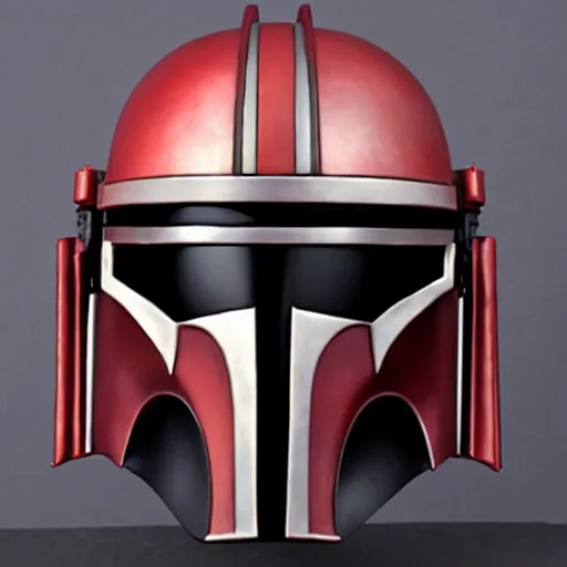 Prompt: a mandalorian helmet from star wars inspired by sith imperial guard