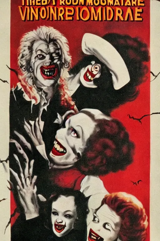 Prompt: the return of ronald mcdonald vampire vintage horror movie poster