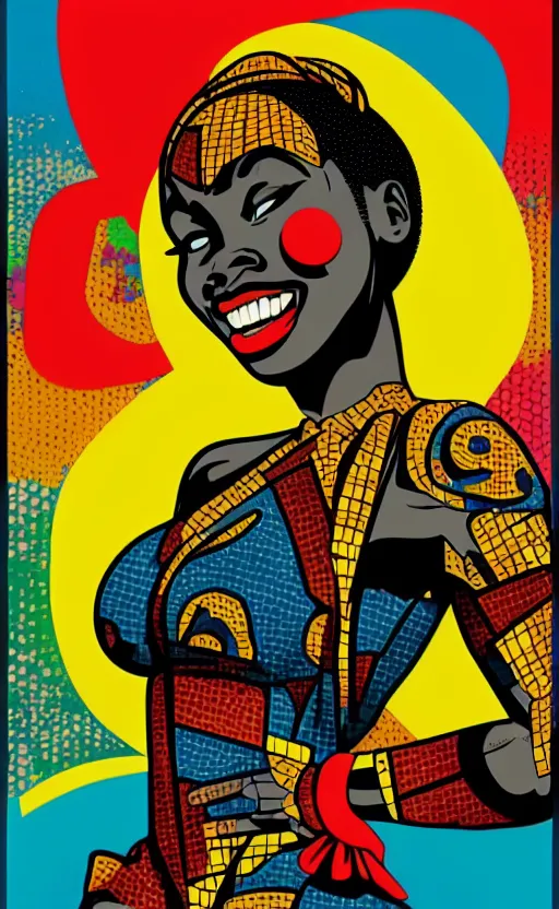 Image similar to mama africa laugh at her child!!! pop art, pixel, bioshock, gta chinatown, artgerm, richard hamilton, mimmo rottela, julian opie, aya takano, avoid object duplicate!!!