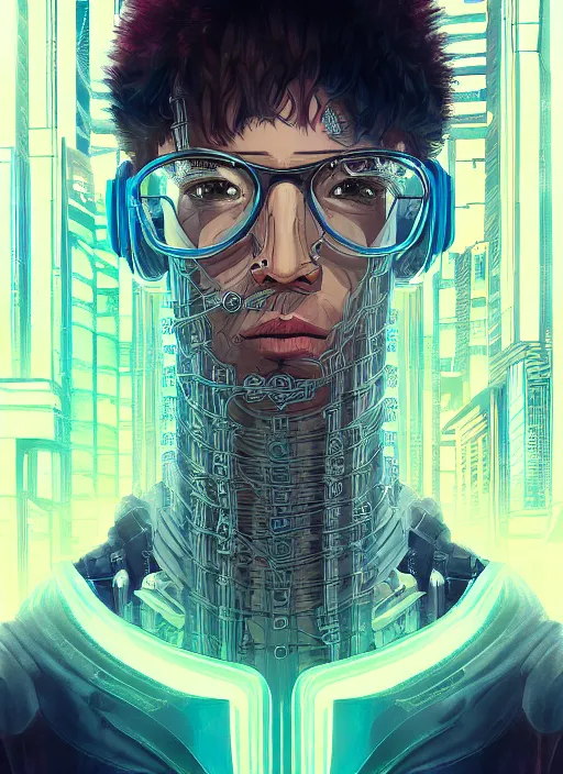 Image similar to portrait, cyberpunk hero, floating detailes, very detailed face, leaves by miyazaki, colorful palete illustration, kenneth blom, mental alchemy, james jean, pablo amaringo, naudline pierre, contemporary art, hyper detailed