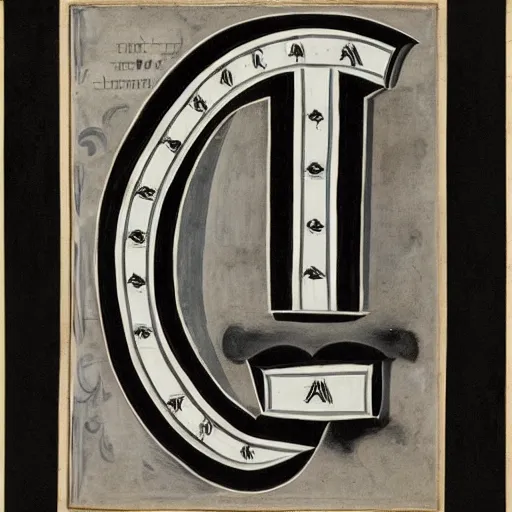 Image similar to a photo of a black and white manuscript illumination of the capital letter a