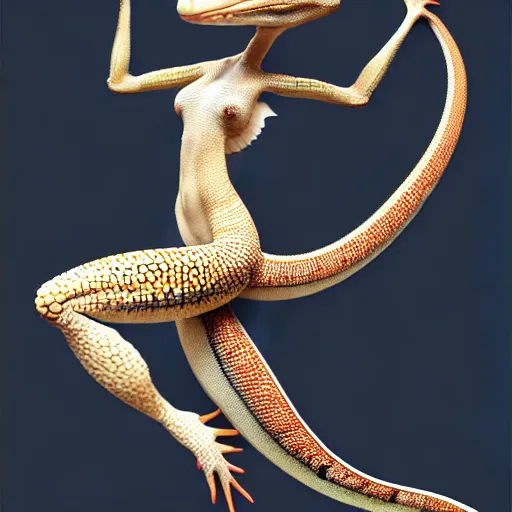 Image similar to fullbody!! personification of a gecko as a business woman, stunning, beautiful face, hyperrealistic, trending on artstation, smooth and sharp, intricate, fine details, highly detailed, elegant, dynamic pose, radiant light, detailed and intricate environment, professional character concept art by tatyana kupriyanova and greg rutkowski and raymond swanland