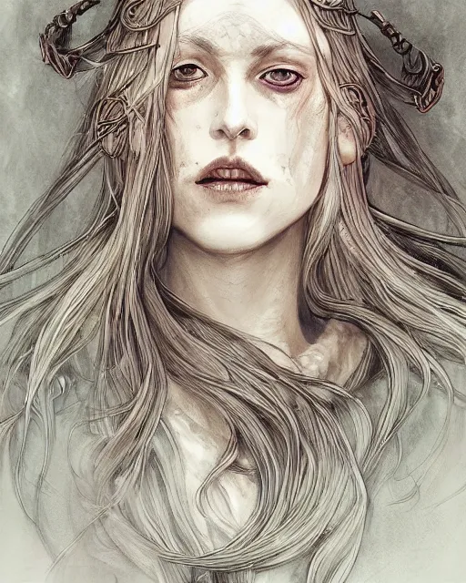 Image similar to portrait of a ranni the witch from elden ring, elegant, beautiful, mesmerizing, concept art, fancy clothing, highly detailed, artstation, behance, deviantart, trending, ayami kojima, shinichi sakamoto, kaoru mori