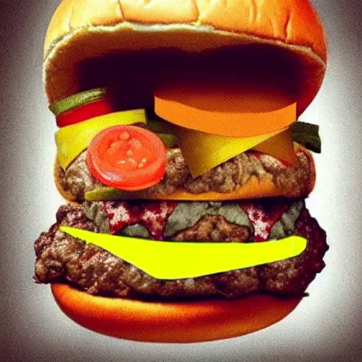 Image similar to kevin bacon face wrapped inside a cheeseburger