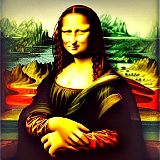 Image similar to the extended painting of the Mona Lisa, unseen, breaking, detailed, photoreal