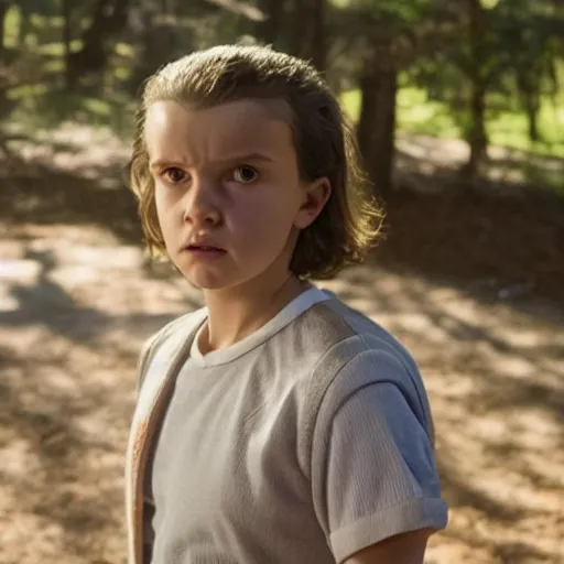 Image similar to eleven from stranger things using her powers, cinematic, epic