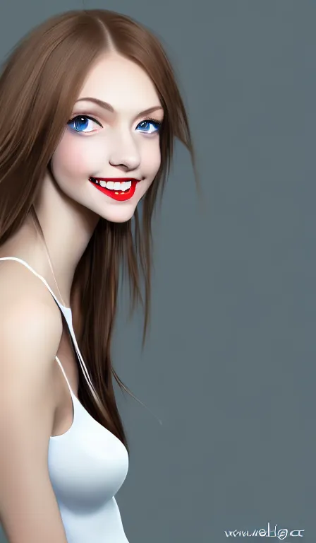 Prompt: professional digital art of a white incredibly !!!!attractive!!!! smiling woman with light brown hair blue eyes, front view, facing camera, wearing tight red dress, very attractive, beautiful face, impressive, smiling, Canon 40mm view, HD, 4k, well composed, best on artstation, cgsociety, wlop, epic, stunning, gorgeous, intricate detail, much wow, masterpiece,