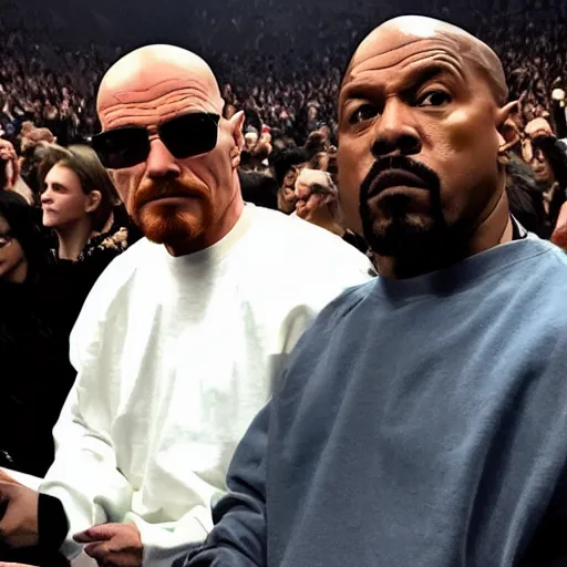 Prompt: Walter White's surprise appearance at Kanye West's St Pablo Tour