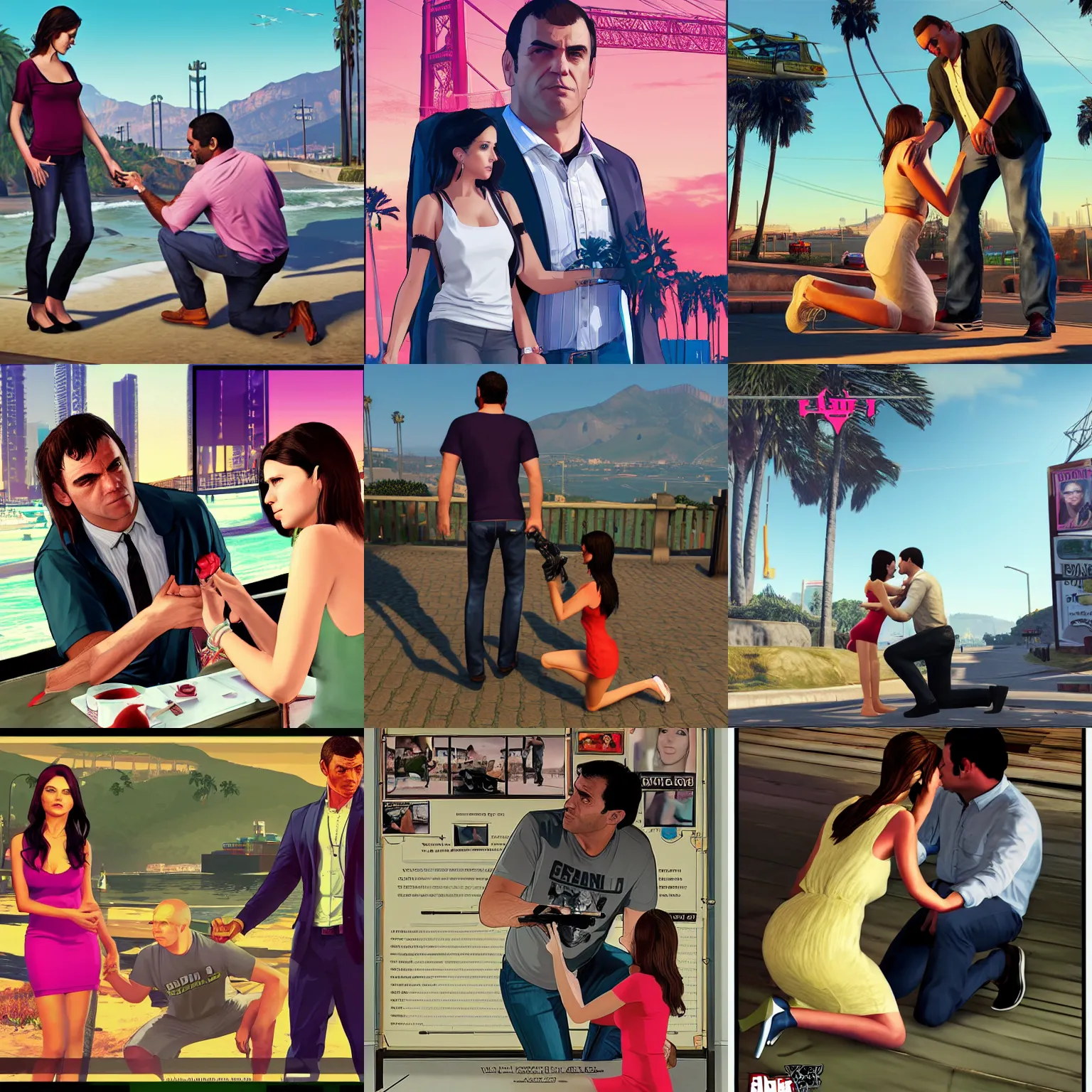 Prompt: Man proposing his girlfriend, detailed, GTA V poster