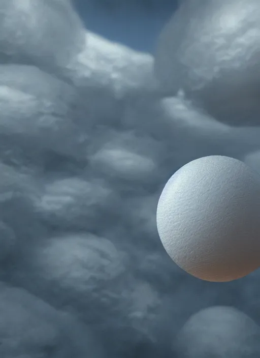 Image similar to a digital painting of a ball surrounded by clouds, an ambient occlusion render by mike winkelmann, cgsociety, fantasy art, fractalism, tesseract, rendered in cinema 4 d