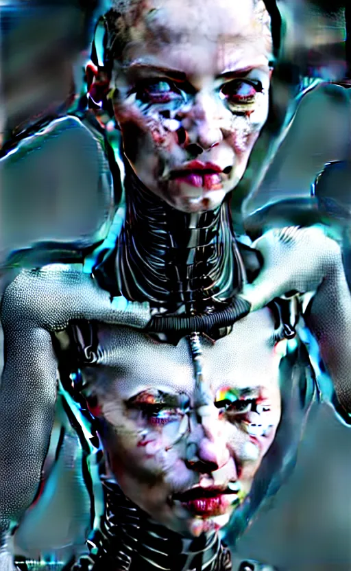 Image similar to intricate hyper detailed ultra sharp 3 d render of a beautiful smooth porcelain fascinating cyberpunk woman portrait, medium shot portrait, beautiful natural bright light, alexandre ferra mecha, haute couture, cyberpunk black shining armor, art nouveau, octane render, volumetric cinematic lighting, 8 k, vray tracing