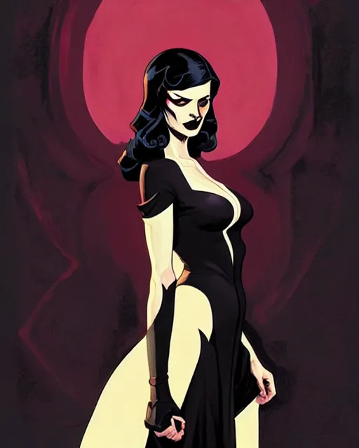 Image similar to rafael albuquerque comic art, peter mohrbacher, steve niles, phil noto, artgerm, pretty maika monroe dark witch black dress, symmetrical eyes