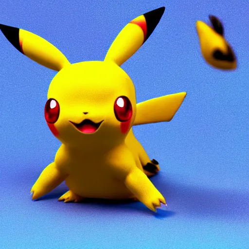 Prompt: nymph render of a very cute 3d pikachu pokemon, adorable eyes, cute smile, full round face, golden hour, serene room setting, medium shot, mid-shot, highly detailed, trending on Artstation, Unreal Engine 4k