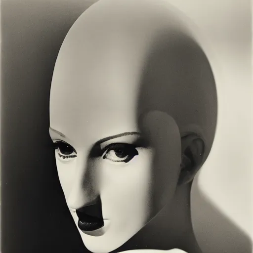 Prompt: portrait of a mysterious woman with light and shadow on her face, by dora maar and man ray and lee miller, 1 9 3 4, photography, side lighting, cinematic lighting, very aesthetic, mystery, geometry, abstraction, beautiful, light and shadow, masterpiece, black and white, tri - x 4 0 0