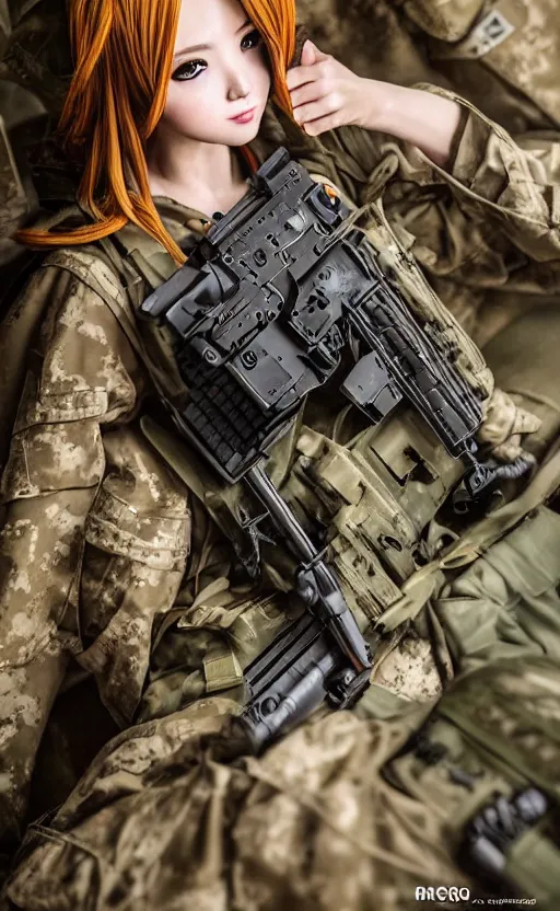 Image similar to portrait photo, highly detailed, high resolution, cosplay photo, stunning, girls frontline style, bokeh soft, 100mm, trending on instagram, by professional photographer, realistic human anatomy, real human faces, realistic military carrier, soldier clothing, mechanical exoskeleton, modern warfare, realistic guns, shot with a canon, low saturation