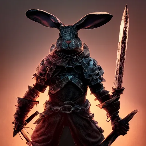 Image similar to rabbit as a dark souls boss, scary, dramatic lighting, dark, 8 k