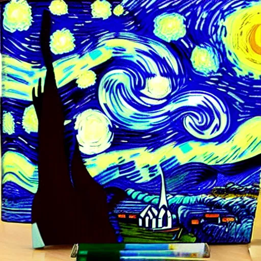 Image similar to van gogh ( happy ) ( painting starry night ) stop motion vinyl action figure, plastic, toy, butcher billy style