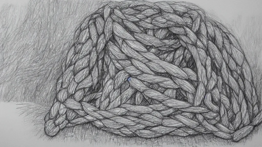 Prompt: pencil sketch sweet shelter made of ropes