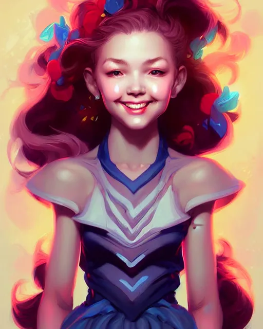 Image similar to digital art, fantasy portrait of smiling girl, by James Jean and by artgerm, by ross tran , ultradetailed, charachter design, concept art, trending on artstation,