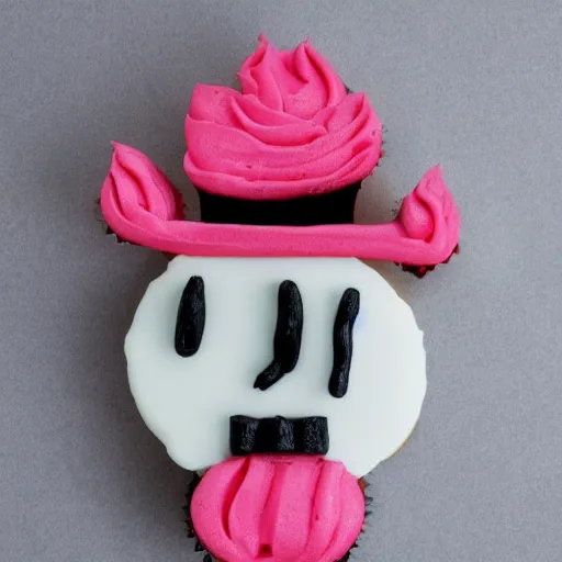 Prompt: A cupcake with a face and a top hat