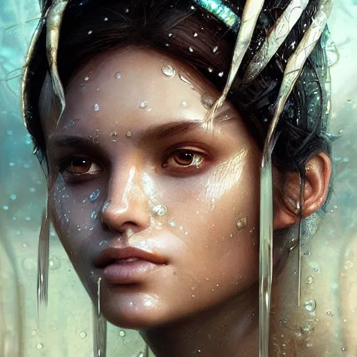 Prompt: a beautiful portrait of a water goddess with transparent skin by Greg Rutkowski and Raymond Swanland, Trending on Artstation, water background, ultra realistic digital art