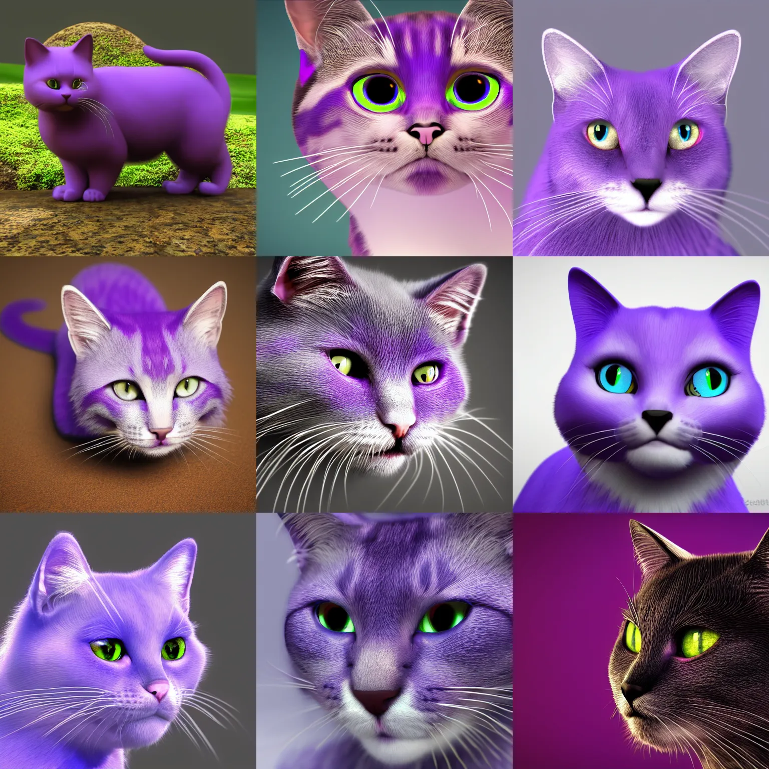 Prompt: purple cat avatar image, 4 k hyperrealistic, digital render