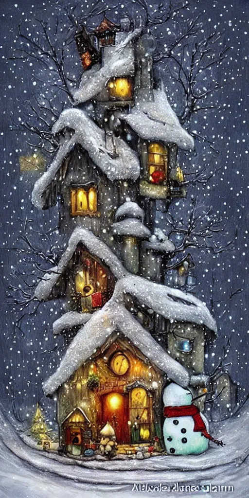 Prompt: a christmas snowman house by alexander jansson