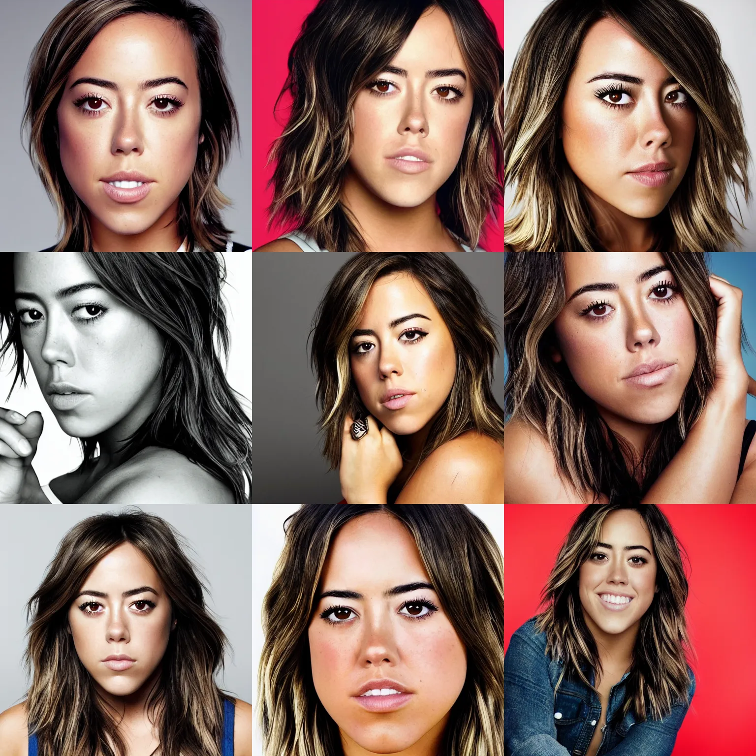 Prompt: close up photo of chloe bennet by martin schoeller