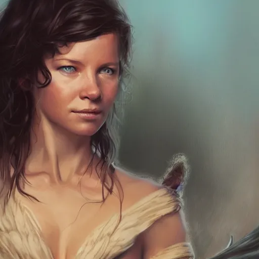 Image similar to young evangeline lilly as slave, digital illustration, by artgerm and greg rutkowski,