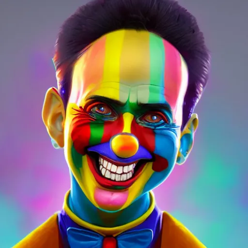 Image similar to Portrait of a colorful happy joyful clown, artstation, cgsociety, masterpiece