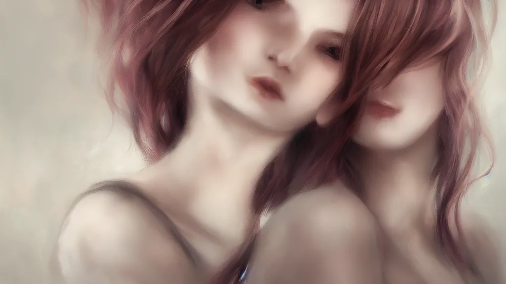 Prompt: A portrait of a beautifully sensual girl with hair of volumetric displacement by WLOP