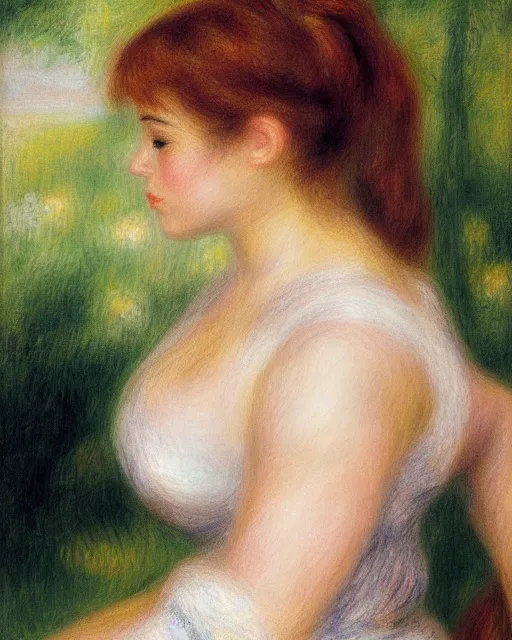 Prompt: portrait of young female, in the style of Pierre-Auguste Renoir