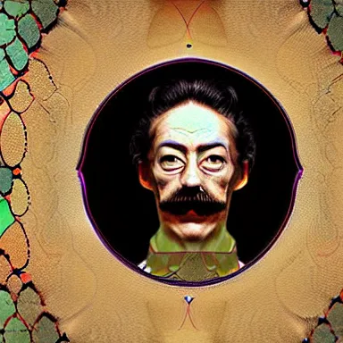 Image similar to portrait of a uncanny artist by Chor Boogie and Salvador Dali collaboration, digital art, mix of aesthetics, close up, high details