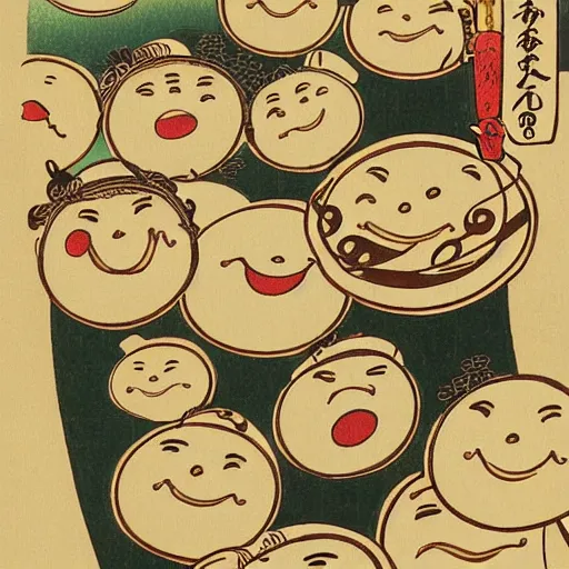 Prompt: traditional japanese ukiyo - e depicting happy smiley coffee cups in a beautiful natural environment