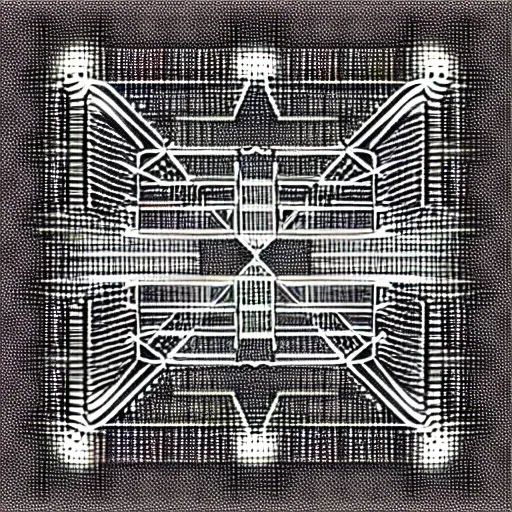 Image similar to a black and white drawing of a geometric lattice international space station made of chrome and filled with equipment, a microscopic photo by ernst haeckel, zbrush central, kinetic pointillism, intricate patterns, biolumiescence, photoillustration